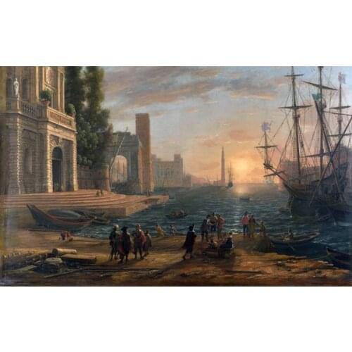 Free Shipping classical harbor construction landscape canvas prints oil painting printed on canvas wall art decoration picture