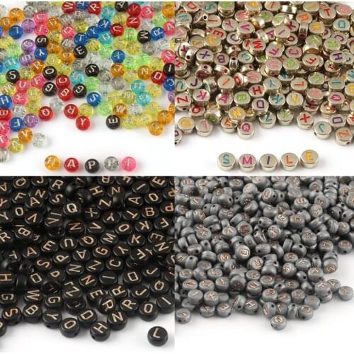 4x7mm Mixed Gold Letter Acrylic Bead Round Flat Alphabet Spacer Beads for Jewelry Making Needlework Diy Kids Bracelet Necklace