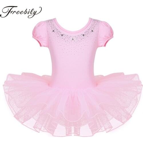 Kids Teens Mesh Sparkly Rhinestones Ballet Dance Wear Gymnastics Leotard Dancing Tutu Dress Ballerina Costume Lyrical Dancewear