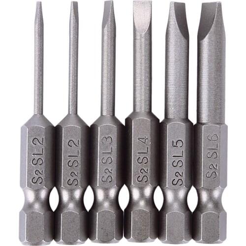 Hot Sale 6pcs/Set 50mm 2.0-6.0mm Magnetic Flat Head Slotted Tip Screwdrivers Bits Hand Home Tools Screwdriver Drill BiT #95255