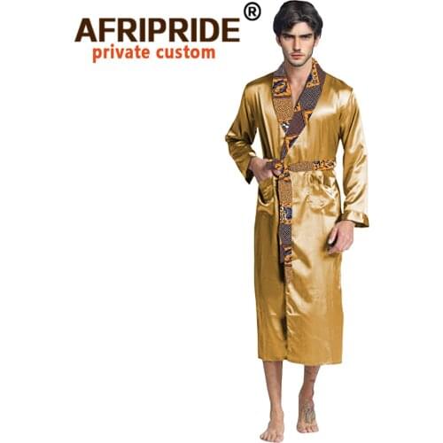 Men Casual Kimono Bathrobe Autumn Winter Print Long Robe Sleepwear Plus Size Nightgown Male Loose African Clothes A1914003