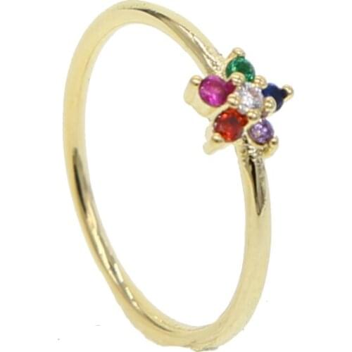 Rainbow colorful flower Ring for women girl minimal 8mm multi piercing earbone gold color lovely rings