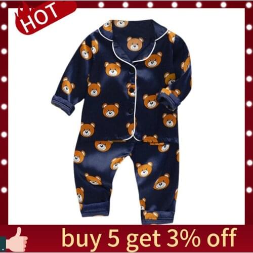 Girls Bear Tops+Pants Pajamas Kids Sleepwear Children Cartoon Clothing Set Baby Long Sleeve Home Clothing for Boys girls Aug1