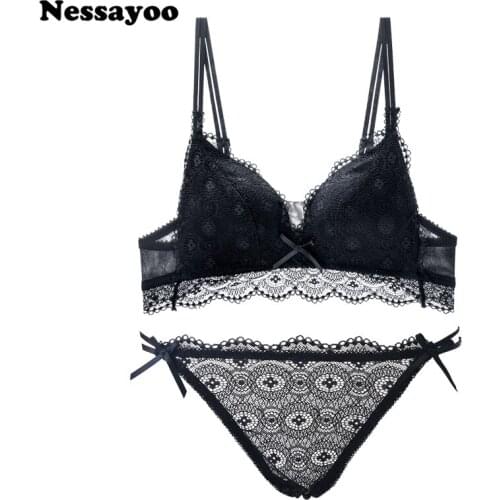 Ultra-thin Lace Underwear Set Comfortable Sexy Rimless Bra Set 3/4 Cup Large Size Lingerie for Ladies Personality Bra&Brief Sets