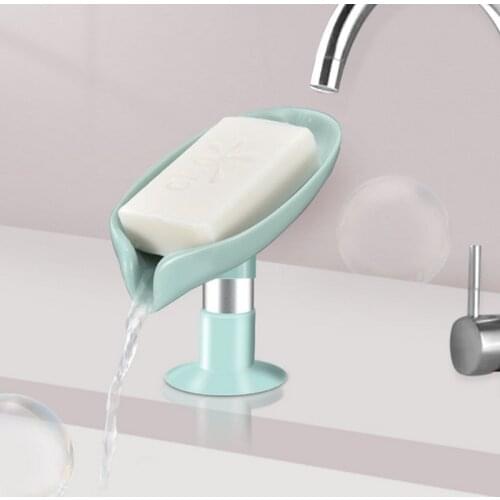 Creative Leaf-Shaped Soap Box Perforated Free Standing Suction Cup Drain Bathroom Storage Soap Rack Laundry Soap Box Dropship