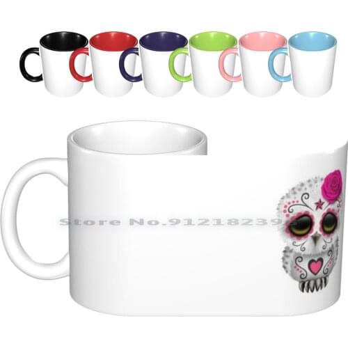 Cute Pink Day Of The Dead Sugar Skull Owl Ceramic Mugs Coffee Cups Milk Tea Mug Owl Snowy Owl Day Of The Dead Sugar Skull Day