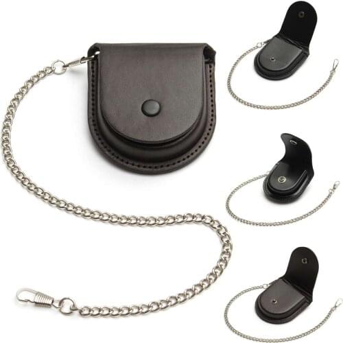 Fashion Male Back Brown Coin Pouch Bag With Chain Vintage Classic PU Leather Cover Pocketed Purse Watch Box Holder Storage Case