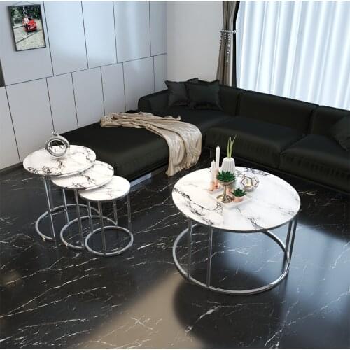 Marble Pattern Unbreakable Glass Silver Metal Zigon And Medium Tripod Suit coffee table coffee tables table basse furniture living room table