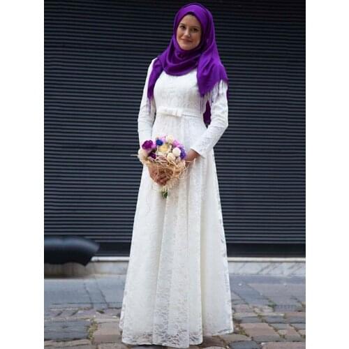 Muslim White Hijab Dress For Wedding Special Occasions Womens Clothing New Season Islamic Abaya With Lace Overlay
