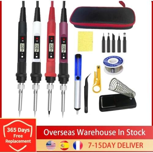 80W Digital Electric Soldering Iron Kit Set Temperature Adjustable Welding Tool Ceramic Heater Soldering Tips Rework 220V 110V