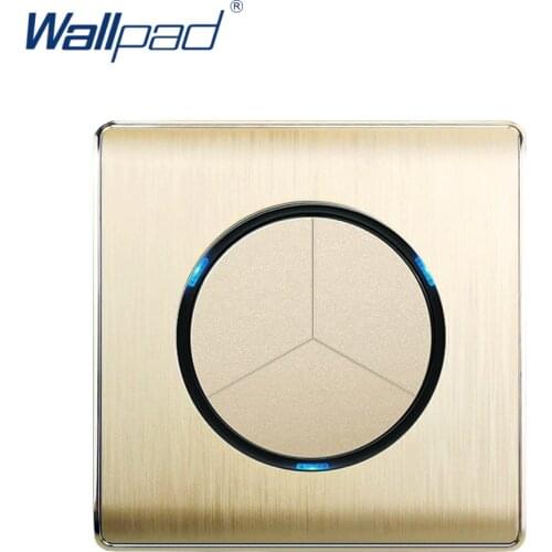 Wallpad 2020 3 Gang 1 Way Random Click Wall Light Switch With LED Indicator Gold PC Brushed Panel For Home