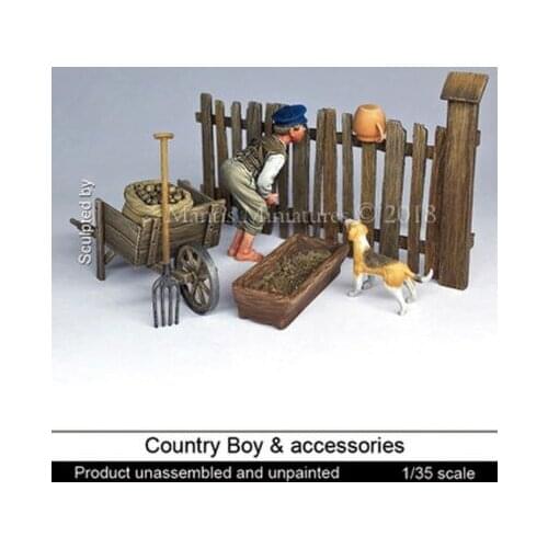 Unpainted Kit 1/35 Country Boy with Accessories figure Historical Resin kit miniature model