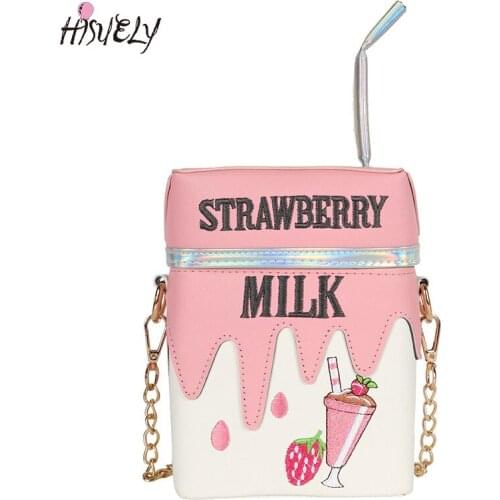 2021 New Cute Strawberry Drink Box Bags for Women Cartoon Crossbody Bag Lemon Fruit Girls Shoulder Bag Chain Funny Purse BG1774