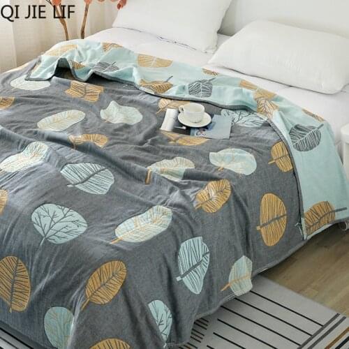 QI JIE LIFE 100% Cotton Muslin Blanket Bed Sofa Travel Breathable Chic Leaf Large Soft Throw Blanket Para Blanket