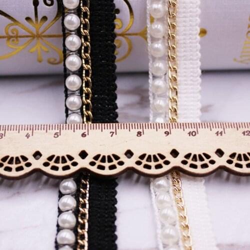 1Yards Pearl Beaded Lace Trim White/black Lace Ribbon Beaded Fringe Clothing Sewing Embroidered Lace Fabric Headdress Materials