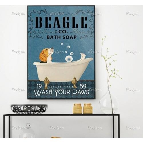 Beagle & Co Bath Soap Established 1959 Wash You Paws,Beagle Dog Dad Poster,Wall Art Prints Home Decor Canvas Gift Floating Frame