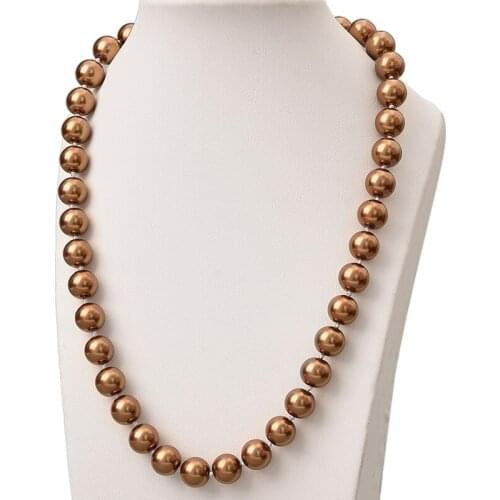 New Fashion 10mm Brown Pearls Necklace For Women Round Pearls Shell Artificial Necklace Statement Women 18inch H833