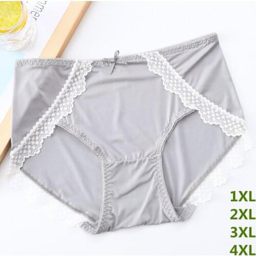 Super Big Size Ice Silk Panties Womens Underwear Plus Size Ultra-thin Briefs Knickers Soft Lace Hipster Panty 2XL 3XL 4XL