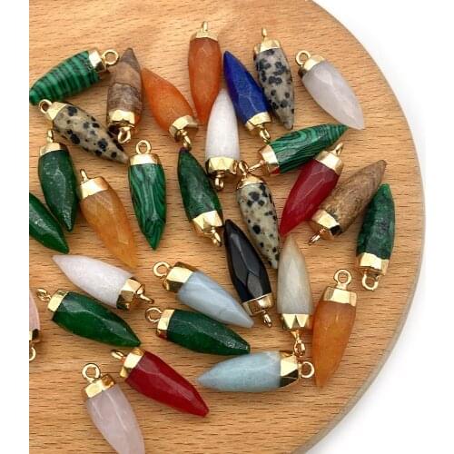 5pcs/pack Conical Section Stone Charms Natural Semi-precious Agate Rose Quartz DIY for Making Necklace 11 Colors 8x25mm Size