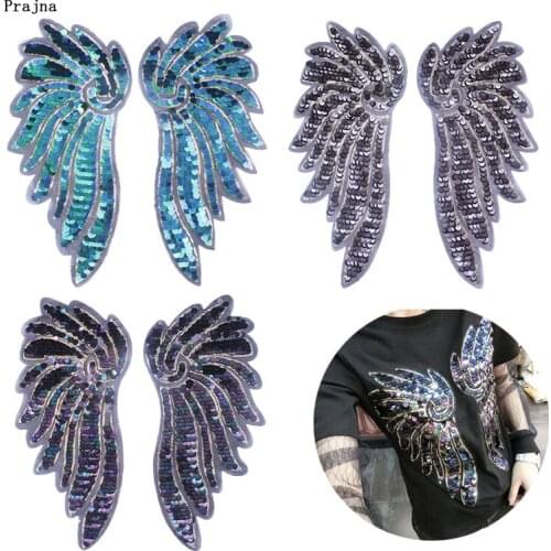 Prajna 3 Colors Wing Sequined Patch Sew On Patches For Girl Clothing Sewing Patch Embroidered Appliques DIY Shirt Decoration F