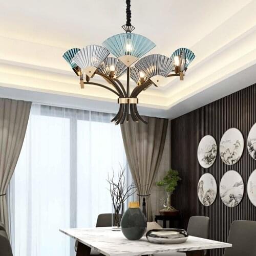 Postmodern new Chinese style living room retro tea room chandelier designer crystal neoclassical atmosphere study fan lamp