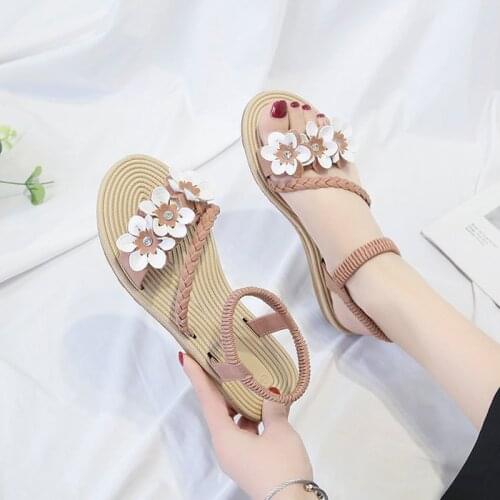Summer Shoes Woman Sandals Elastic ankle strap Flat Sandalias Mujer 2021 Flowers Gladiator Beach Sandals Ladies Flip Flops 35-40