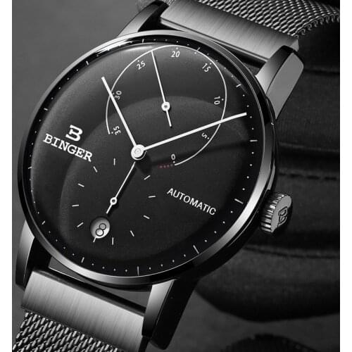 Switzerland BINGER Men Watch Automatic Mechanical Mens Watches Male Japan Movement Black Business relogio masculino B-1187G-6