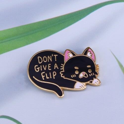 Cute cat pin badge don't give a flip black cat lapel pin bag accessory gift idea