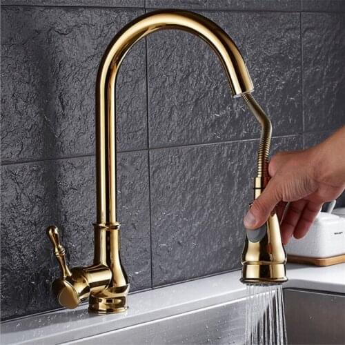 Modern Faucet Luxury Brass Gold Kitchen Faucet Rotatable Mixer Tap Single Sharp Handle Single Hole Hot&Cold Water