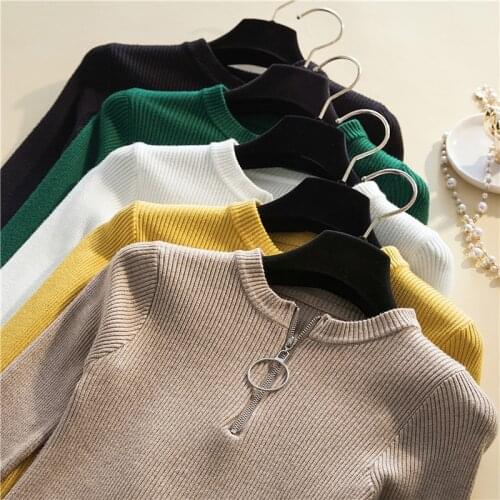 Autumn winter soft Sweaters Women Sexy Slim solid color Korean zipper sweater knit Pullovers bottom ladies sweater pullover