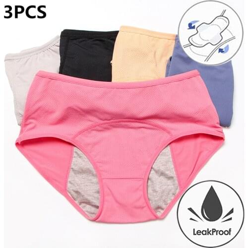 3PCS Plus Size Underwear L-8XL Menstrual Panties Physiological Pants Leak Proof Women Underwear Period Mesh Breathable Briefs