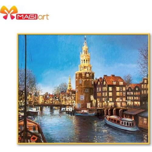 Cross stitch kits Embroidery needlework sets 11CT water soluble canvas patterns 14C landscape Clear river town -NCMS118