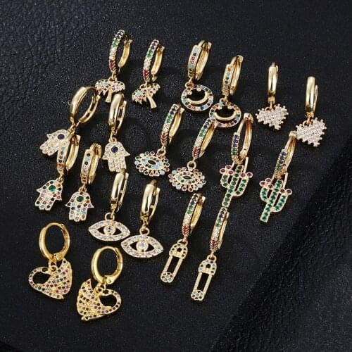 2020 New Rainbow Palm Eye Plant Earrings Top Quality CZ Crystal Charm Hoop Earrings For Women Fashion Jewelry