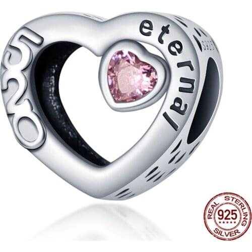 New 925 Sterling Silver Simple English Heart Shape Charms for Women Fashion Jewelry Gift Fit Original Pandora Bracelet&Bangle