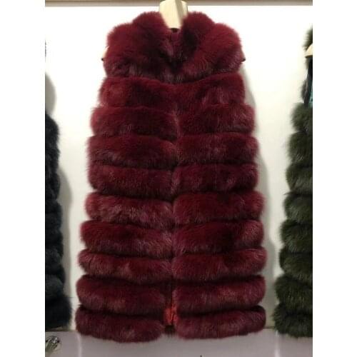 90cm Long Real Fox Fur Vest For Women Genuine Leather Coats Winter Female Fox Fur Jacket Luxury Outerwear Customize
