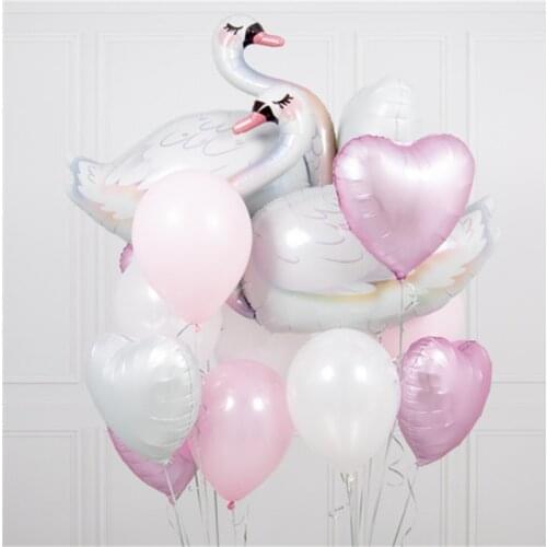 10pcs White elegant swan balloons 18inch pink heart shape wedding decoration gril forest happy birthday party toys foil balloon