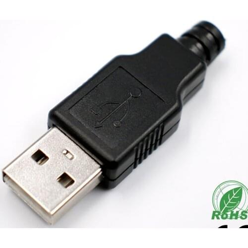 10pcs Type A Male USB 4 Pin Plug Socket Connector Adapter With Black Plastic Cover New