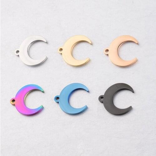 100 Pcs/Lot Wholesale Mirror Polished Stainless Steel Pendant Moon Horn Shaped Crescent Charm For DIY Jewelry Promotion Gift