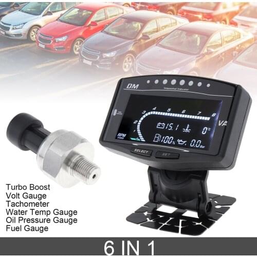 12/24V 6 In 1 Car Digital LCD Gauge Oil Pressure Gauge +Volt Meter +Water Temperature Gauge +Fuel Gauge +Tachometer +Turbo Boost