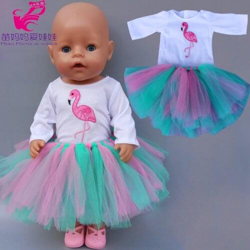 18 Inch american generation Girl Tutu Dress Rainbow Color Skirt 43cm Baby Doll Clothes Shirt Dress