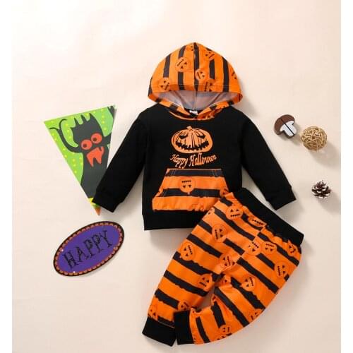 Halloween Winter Baby Boys 2PCS Lounge Set Long Sleeve Hooded Sweater Pants Clothes Set Kids Children Outfit
