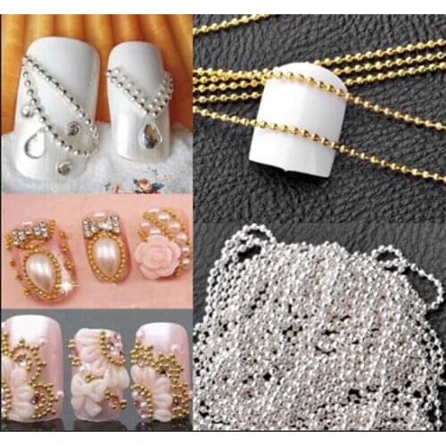1m Nail Art Tips 3D Stickers Metal Glitter Striping Ball Beads Chain Decorations