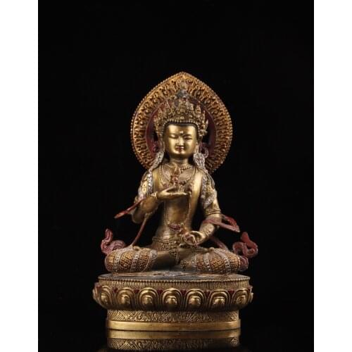9" Tibet Buddhism Old Bronze Painted Vajrasattoo moonlight Vajrasattva Buddha statue Sitting Buddha Enshrine the Buddha