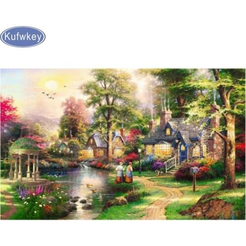 DIY 5D diamond painting mosaic landscape, farmhouse small courtyard, cross stitch suite, diamond embroidery, home decor