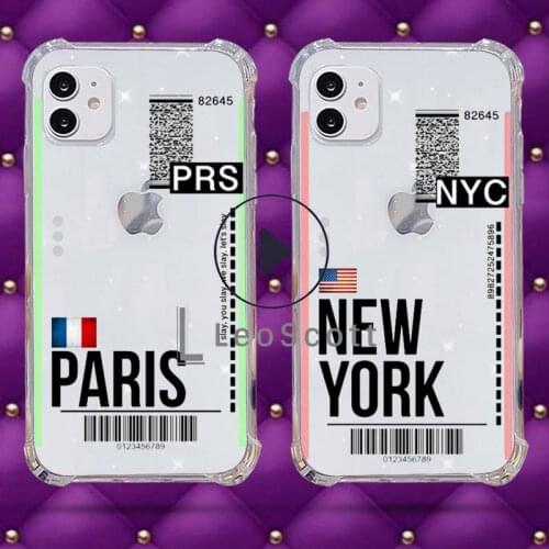 Air ticket USA city London Paris Travel Phone Case For iphone 12 11 pro Max Mini 7 8 plus X XR XS Samsung S10 9 7 8 Plus Cover