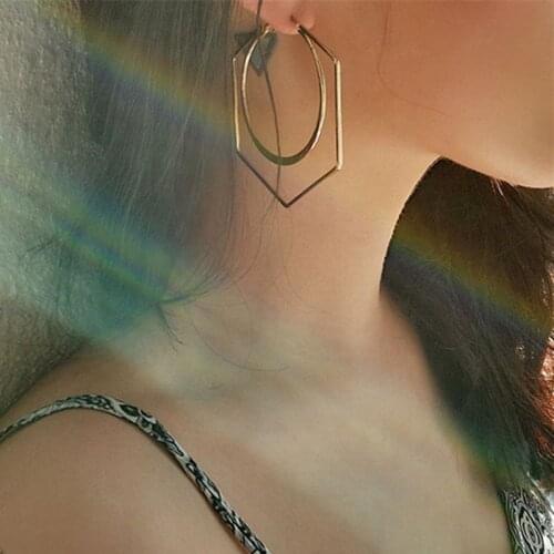 Exaggeration Big Hexagon Hoop Earrings For Women Punk Geometric Earrings Fashion Jewelry Statement Earrings Gifts Wholesale