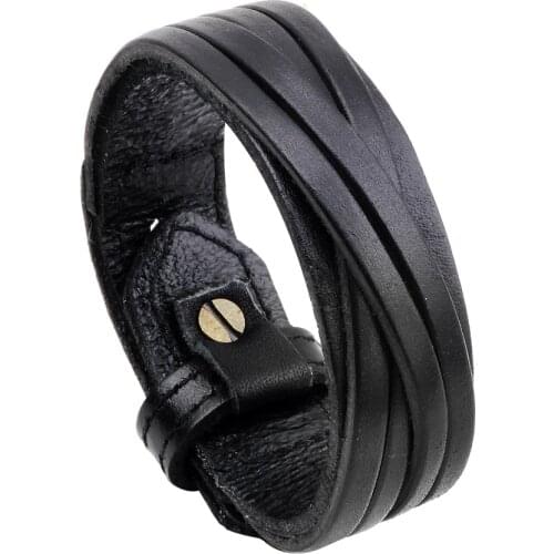 Black Brown Genuine Leather Bracelet Handmade Cuff Bangle Layer Bracelet Jewelry Punk Men Women Gift Party Birthday