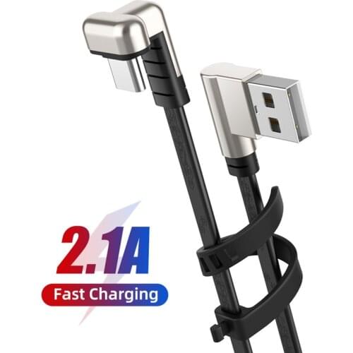 Type C Cable 2.1A 90 Degree Zinc Alloy Cables Data Charging Cord USB C Gaming Cable Type C Cable For Samsung Xiaomi Huawei