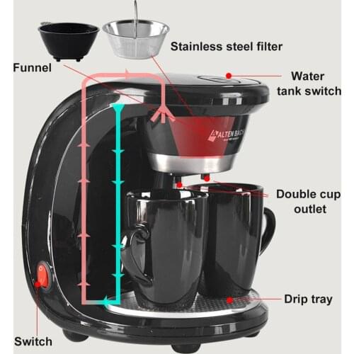 450W Household Electric Steam Drip Coffee Maker Automatic Dual Cup Coffee Machine Dual-use American Coffee Tea Machine 110V/220V