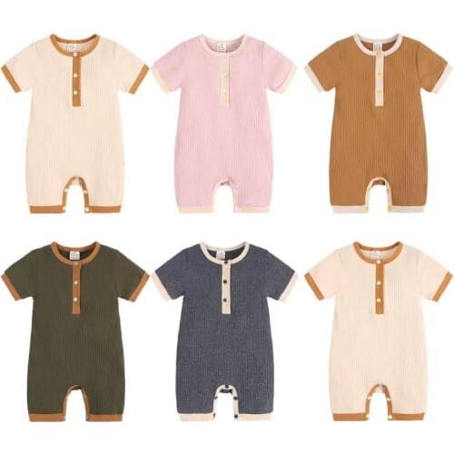 2021 Kids Tales Summer Newborn Infant Baby Boys Girls Romper Ribbed Cotton Kids Children Short Sleeve Sleepsuit Baby Clothes